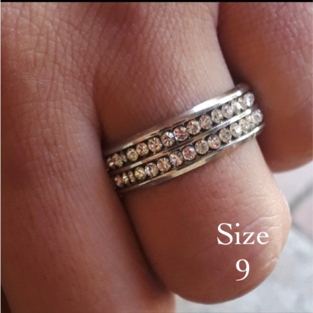 Size 9 Silver Stainless Steel and CZ Ring